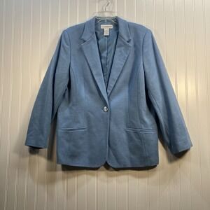 Sag Harbor‎ Womens 100% Wool Single Button Blazer Sky Blue Size 16 Academia VTG